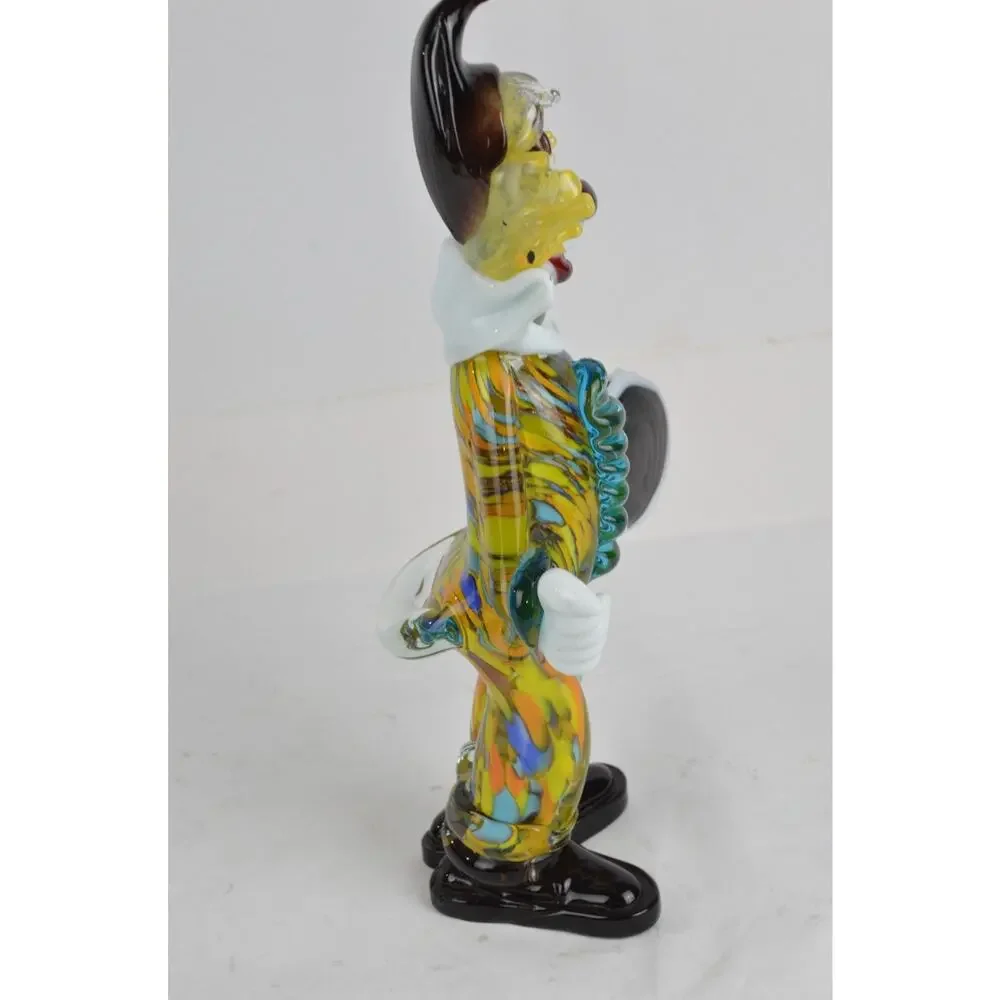 Vintage Murano Italian Hand Blown Art Glass Clown Figurine w/ Tambourine